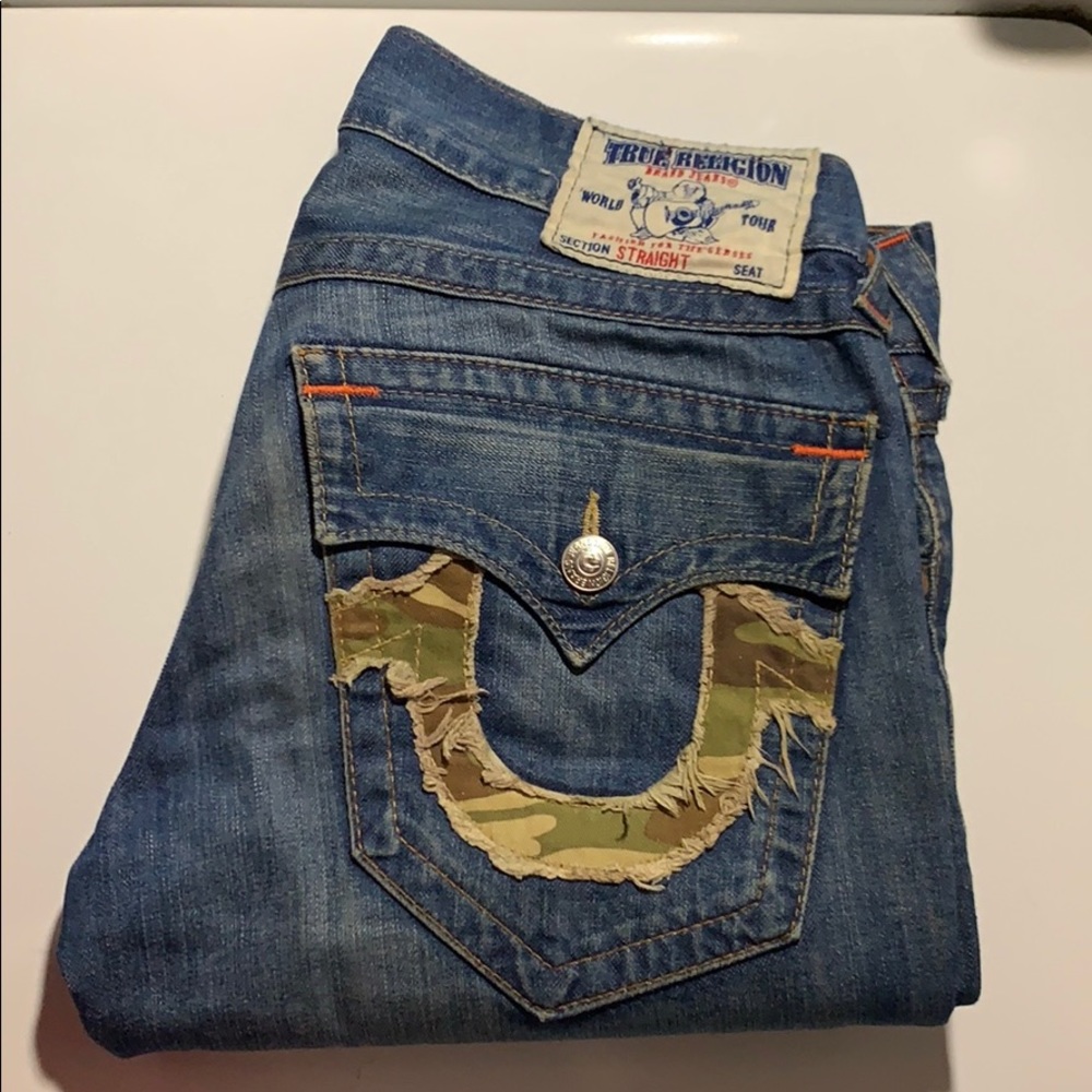 True Religion Size 30 Straight Fit Y2K Vintage Camo Flap